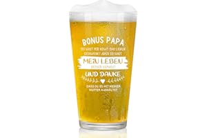 Joymaking Bonus Papa Vatertagsgeschenk, Personalisiert Bierglas mit Gravur Bonus Papa Geschenke für Stiefvater Bester Papa Geschenk zum Vatertag Geburtstag Weihnachten