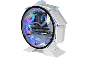 Mars Gaming MCORB Blanc, Boîtier PC Gaming Micro-ATX XL, Design Circulaire Custom, Double Vitrage Trempé