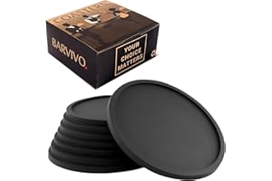 BARVIVO Noir Dessous de Verres Ensemble de 8 - Protection de Table pour Tous Types de Tables, Granit, Verre, stéatite, grès, marbre, Pierre – Souple et Parfait pour n'importe Quelle Taille de Verres.