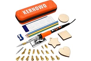 Pyrography Wood Burning Tool Set, KERNOWO 76-in-1 Wood Burning Kit with 70W Adjustable Temperature Pyrography Pen, 22 Tips, Stencils, Timbers and Carbon Papers for Engraving Embossing