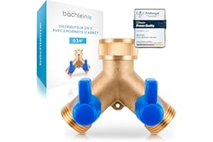 Bächlein Distributeur en Y en Laiton avec 2 Robinets d'Arrêt à Boisseau Sphérique Séparés pour une Utilisation en Intérieur & Extérieur - Distributeur en Y à 2 Voies pour un Raccordement d'Eau G 3/4 "