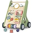 Bautia Wooden Baby Walker for 1 2 Year Old Boys Girls Push Along Toy, 10 in 1 Colorful Learning Activity Center for Toddlers 12 Month Gift with Shapes, Phrases & Mirror