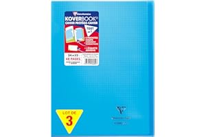 Clairefontaine 984602AMZC Un lot de 3 Cahiers Agrafés Koverbook 24x32 cm - 48 Pages Petits Carreaux avec Marge 90 g - Couverture Polypro - 3 couleurs assorties (Bleu, Rouge et Vert)