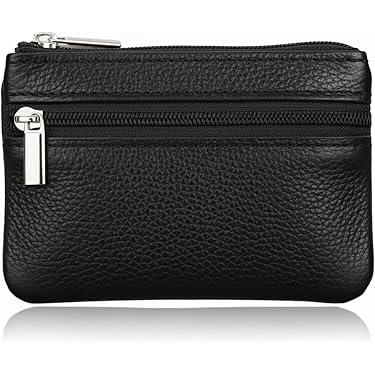 2 Pièces Mini Porte-Monnaie Cuir PU Homme Femme - Pochette Clé Monnaie, 2 Poches Zip, Noir/Bleu