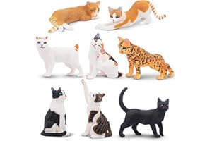 toymany Lot de 8 Figurines d'animaux, Jouet pour Chat, Figurines de Chat, Figurines de Petits Animaux, Ornements, Chatons Miniatures, pour Jouer ou comme décoration de Cupcake
