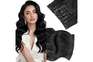 Elailite Extensiones de Clip de Pelo Postizo Sintético Negro, Efecto Natural 6 Piezas Postizos Cabello Liso 55cm 150g
