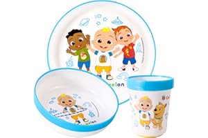 ZAWADI GLOBAL Cocomelon 3pcs Reusable Bicolor Premium Kids Dinner Tableware Set Plate, Bowl & Tumbler, BPA Free