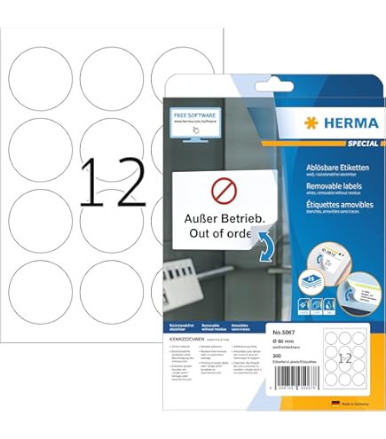 HERMA 10021 Universal Etiketten ablösbar, 25 Blatt, 210 x 297 mm, 1 pro A4 Bogen, 25 Stück, selbstklebend, bedruckbar, matt, blanko Papier Klebeetiketten Aufkleber, weiß