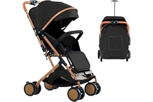 SUPFINE Poussette 3 en 1 jusqu'à 10 kg avec fonction allongée, petite poussette pliable avec accessoires, roues en mousse EVA, moustiquaire, porte-gobelet, panier (noir)