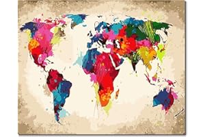 Fuumuui Pintura por Números Adultos y Niños Principiantes con Pinceles y Pinturas Acrílicas 40 x 50 cm - Paisaje, Mapamundi