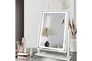 WITFAMILY 16"x 12" Hollywood Vanity Mirror with 3 Lights Modes and Adjustable Brightness，360 Dressing Tabletop Makeup Mirror with 10X Magnification and UK Plug，White