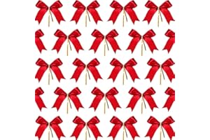 PHIEZC 50 Stück Rot Klein Weihnachtsbaum Schleifen Band Deko mit Glocken Satin Mini Samt Geschenkschleife Fertige Ziehschleifen Präsent Einpacken Zubehör Weihnachtsbogen Schwalbenschwanz Christbaumschmuck