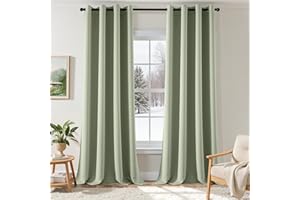 EMEMA Zasłony zaciemniające, zielone szałwiowe, nieprzejrzyste, na przelotkach, 245 cm, długie, miękkie zasłony zaciemniające do pomieszczeń, zestaw 2 sztuk, zasłony zaciemniające do salonu, sypialni