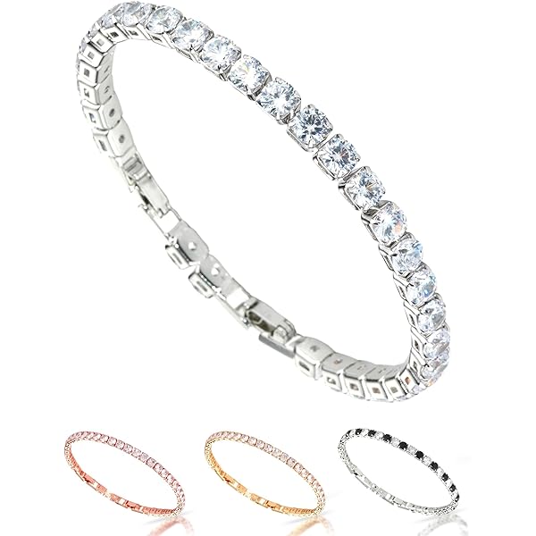 Diamond Treats Zilveren tennisarmband voor dames, 925 Sterling zilveren armbanden voor dames, met 3 mm witte of gekleurde stenen, zilveren damesarmband voor de eeuwigheid, zilveren sieradencadeau voor