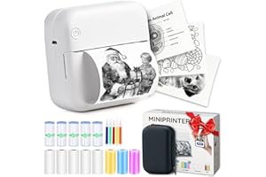 AgoDeo Mini Printer for Smartphone - Mini Printer - Includes 1 Hard Case + 13 Rolls (Stickers, Normal & Colour) + 5 Pens - Sticker Printer for Study, Notes, Pictures, Photos, Diaries