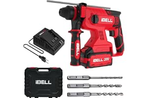 iBell BH22-47 Brushless Rotary Hammer Drill 20V DC Battery SDS Plus 0-1400 RPM 2.2 J Impact Energy 4 Modes for Concrete, Masonry, Wood, Steel Includes 4Ah battery and charger in BMC box