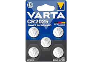 VARTA Piles Bouton CR2025, lot de 5, Lithium Coin, 3V, emballage sécurisé pour les enfants, pour petits appareils électroniques - clés de voiture, télécommandes, balances