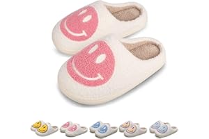 GYOSHI Girls Boys Smile Face Slippers, Toddler Girl Winter Retro Soft Plush Slippers, Big Kids House Shoes