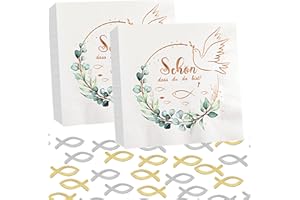 STFYUG 80 Stück Servietten Taufe und 60 Stück Holz Fisch Deko, servietten kommunion junge mädchen, Taufe Deko Servietten, für Taufe, Kommunion, Konfirmation Oder Andere Festliche Anlässe