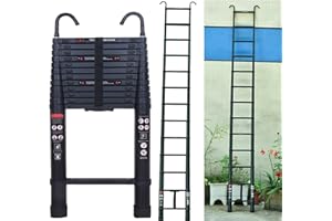 RIGOGO Telescopic Ladder 12.5FT, Aluminum Telescoping Extension Ladder with 2 Hooks, Anti-Slip Space-Saving Multi-purpose Ladder Portable Straight Ladder, Max Capacity 330LB, Black