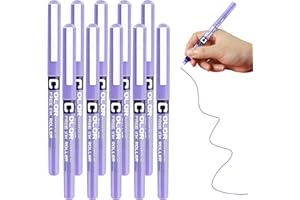 ELLECILA 10 Pack Purple Rollerball Pens, 0.5mm Fine Tip Ink pens for Smooth Writing, Quick-Dry No Smudge, Ideal Pens for School, Home or Work Stationery Supplies (Purple)