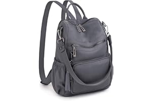 UTO - Bolso Mochila de Mujer Cuero Sintético Bolso de Hombro Bolso Escolar con Bolsillos Laterales con Borlas