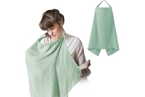 Delantal Lactancia, Darryy Pañuelo de lactancia Materna, Muselina Lactancia Cubierta, 75 * 95cm, Manta Cubre Lactancia, Capa Lactancia Bebe, Chal Cubre Lactancia, con Correas Ajustables (Verde)