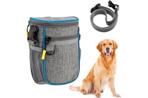 Wentsent Dog Treat Pouch Waterproof Dog Walking Bag With Adjustable Removable Belt Shoulder Straps Treat Pouch For Dog Training With Built-in Garbage Bag Grey