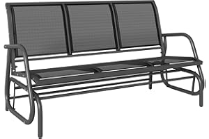 ‎OUTSUNNY Outsunny 3-Sitzer Schaukelstuhl Gartenbank mit Schaukelmechanismus Gartenschaukel Sitzbank aus Metall Parkbank bis 300 kg belastbar Gartenmöbel für Garten, Terrasse, 147 x 70 x 85 cm Dunkelgrau
