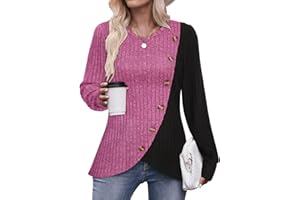 Flikity Ladies Jumpers Casual Crew Neck Tops Womens Long Sleeve Tops Buttons Side Tunic Sweatshirts Pullover Lightweight Sweaters Spring Autumn Winter Clothes S-3XL