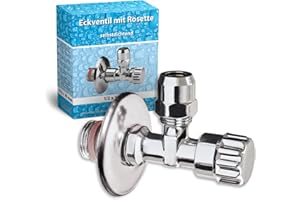 Sanitop-Wingenroth Zawór narożny do umywalki i spłuczki | 1/2 cala | armatura przyłączeniowa | samouszczelniający | z narzutą zaciskową i wyrównaniem długości | z rozetą wysuwaną | mosiądz chromowany