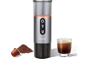 COTGCO Cafetera Portatil Capsulas para Viaja: 12V Maquina Espresso Portabil con Bateria para Camión Coche - Prepara 8 Espressos con una sola Carga - Compatible con Cápsulas Nespresso - Gris -