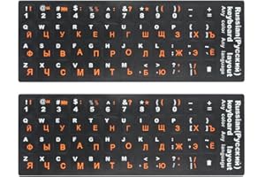 LUCOCIA 2PCS adesivi universali per tastiera giapponese, adesivi di ricambio per tastiera per computer portatile, tastiera per desktop, notebook, tastiera, adesivo con alfabeto (Russo Arancia)
