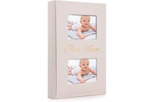 Album Photo 10x15 cm, Anhow PU Cuir 300 Photos Album Photo à Glisser pour Bébé, Mariage - Blanc Crème