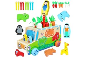 Jirmerp Juguetes Montessori,7 in 1 Juegos Educativos Niños Sensoriales Educativos Juguetes Niños Juguetes Madera Verduras Animales Coche Regalo para Cumpleaños/Navidad/Pascua de Resurrección