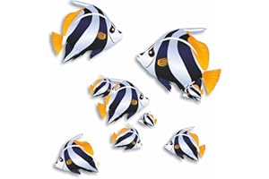 Coloured Bathroom Stickers [Waterproof] Photographic Quality Decal, Cartoon Decor Peel & Stick Perfect for Toilet, Cars & Other Home Projects. Tropical Fish Wall Art LaoGraphics® (White&Black)