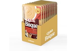 INABA CIAO Bisque di Pollo con Manzo, Cibo Umido per Gatti - Crema Sana e Deliziosa con Umidità Elevata - 12 Buste x 40 gr - Cibo per Gatti Complementare Senza Conservanti o Coloranti Artificiali