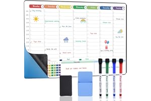 POPRUN Weekly Planner Whiteboard A3 Family Calendar for Wall & Fridge, Self Adhesive White Board Calendar Planner with Time Slots, Week Schedule Board Wipeable for Memo, Meal - 42x28 cm