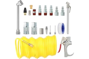 Fippy 20PCS Air Compressor Accessory Kit, Air Compressor Tool includes Recoil Air Hose, Air Duster Blow Gun and Nozzles, Air Compressor Fitting