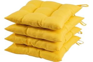 HAMO Seat Pad Cushions for Dining Chairs Set of 4, 40x40 cm, 16x16 inches (Yellow)