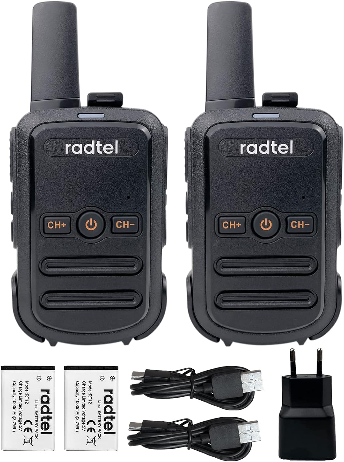 Radtel RT12 PMR446 Walkie Talkie Recargables 16 Canales Licencia Libre Radio CTCSS DCS Walky Walky Radiocomunicación con Carga Tipo USB para Construccion Restaurante Supermercado (Black)