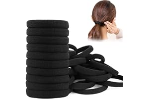 JANEROWEE 26 Elastique Cheveux Elastique Noir, Elastiques à Cheveux Epais en Coton sans Couture, Aucun Métal Cravate Cheveux, pour Filles Femmes Cheveux Longs, Bouclés, Denses.