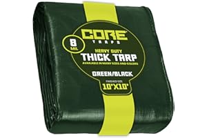 Core Tarps Lona de protección Lona Impermeable con Ojales, (3m X 3m, 155 g/m²) 8 Mil, Funda Protectora para Techo, Barco, Muebles, Jardín, Piscina, Coche,Verde/Negro