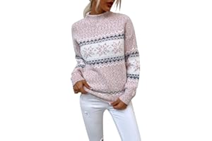Beichwtd Weihnachtspullover Damen Norweger Winter Pullover mit Stehkragen, Strick Streifen Schneeflocken Design Langarm Warm für Weihnachtszeit