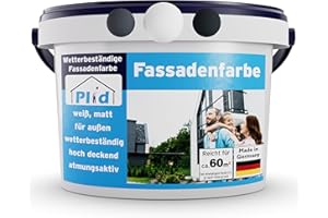 Plid® - Fassadenfarbe Weiss Außen [WETTER & UV-BESTÄNDIG]- Hochwertige Farbe für Mauerwerk, Hauswand, Beton & Kellerwand - Sockelfarbe - Mauerfarbe - Wandfarbe Weiß 10L - Made in Germany