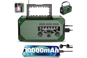 FOVENDI 10000mAh Batteriebetrieben Tragbare Notfallradio, AM/FM Kurbelradio mit Handyladefunktion, SOS Alarm Solar Notfall Radio Leseleuchte & LED Taschenlampe Kompass für Camping Ourdoor Emergency