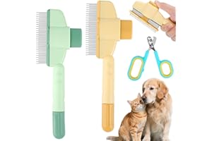 Vylyciy 2 Stück Fellblitz Bürste Katze, Selbstreinigender Flohkamm für Haustiere, Fellpflegebürste mit Knopf für Hunde und Katzen, Fellbürste Haustierbürste zum Entfernen von Matthaar