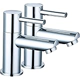 VeeBath Julia 1/2" Round Twin Hot and Cold Sink Basin Taps Brass Faucet Pair with Ceramic Disc Technology - Chrome