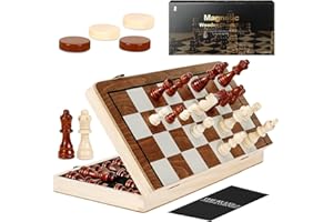 HAVNIDY Magnetyczna szachownica drewniana, ręcznie wykonana szachownica z prawdziwego drewna, 2 w 1, szachy magnetyczne z miejscem do przechowywania, składana, na imprezę, do aktywności rodzinnych,