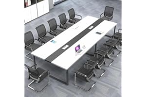 ZRBDDEF Grande Tavolo Riunioni Ufficio – Tavolo Conferenza Moderno con Passacavi,Struttura in Metallo Robusta,Design Rettangolare Nero-Bianco per 8–12 Persone (senza sedie)